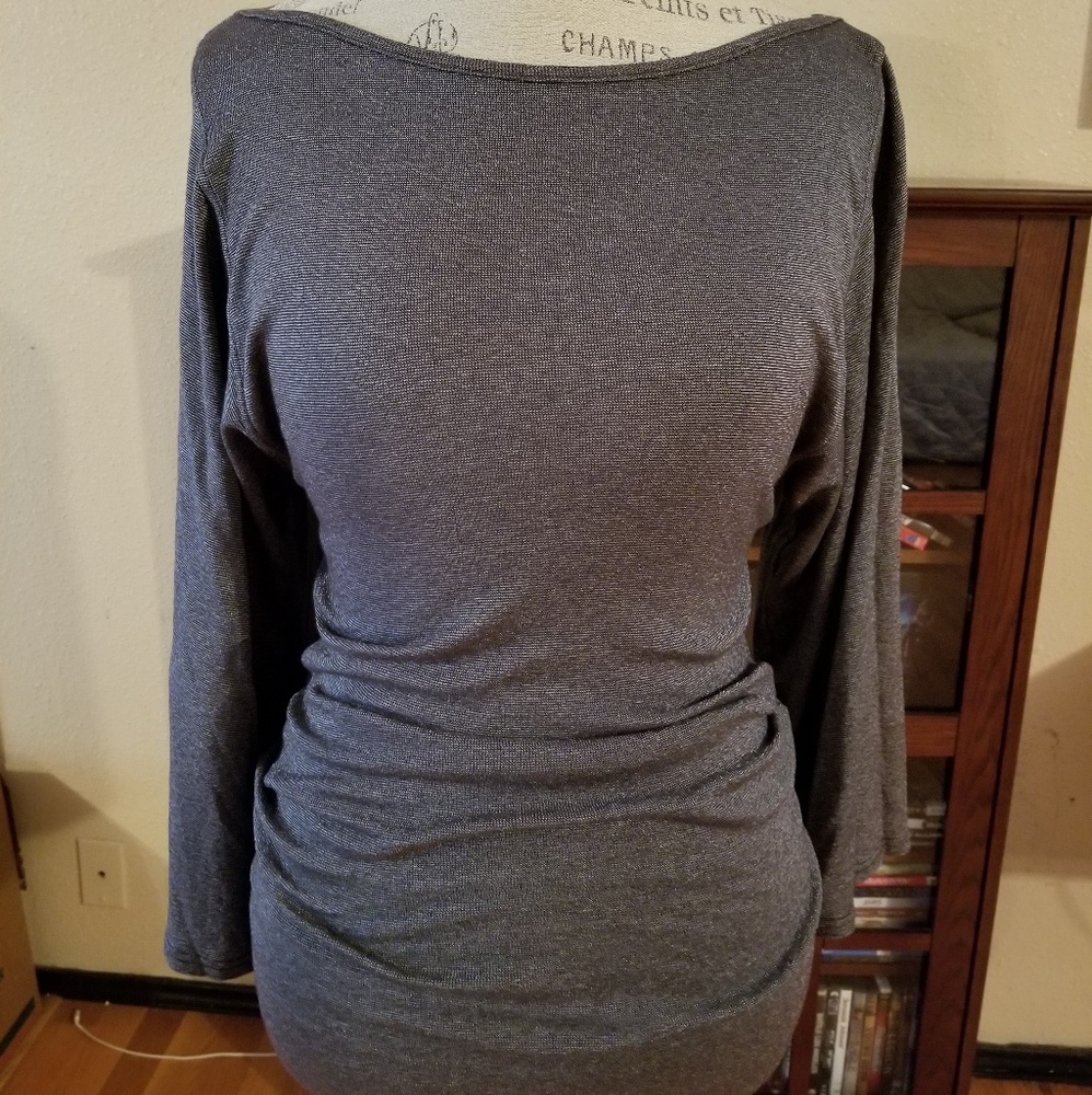 Grey casual bell sleeve blouse